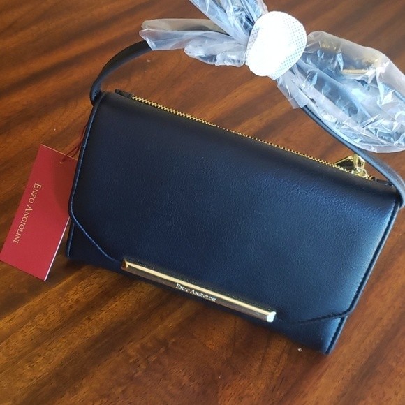 NWT Enzo Angiolini Sleek Matte Black wallet Cross Body Purse Gold Detail - Picture 5 of 10